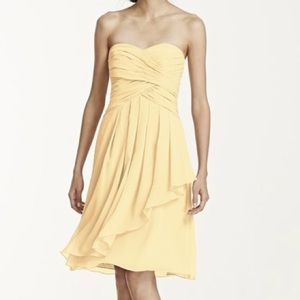 David’s Bridal Short Crinkle Chiffon Dress-Canary